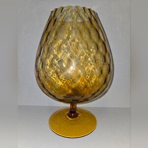 Vtg Diamond Optic Amber Empoli Italy HandBlown Glass Brandy Snifter Vase 13in